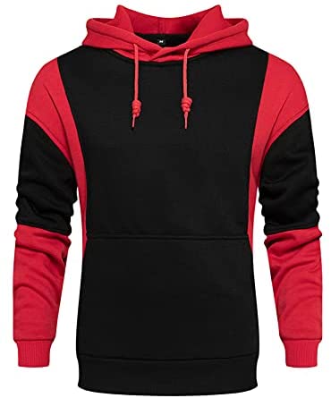 Men's Fashion Color Block Hoodies Heavyweight Pullover Drawstring Sweatshirts Winter Fall Tops