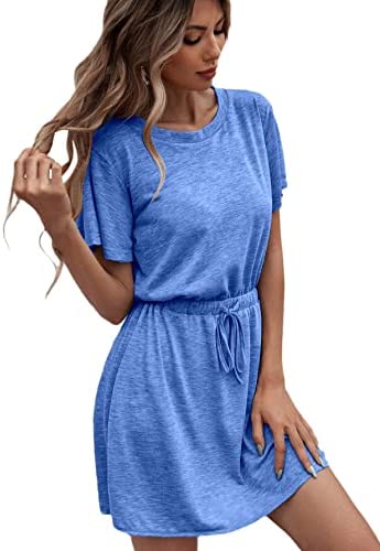Casual T-Shirt Mini Dress Crew Neck Short Sleeve Summer Soft Loose Swing Dresses