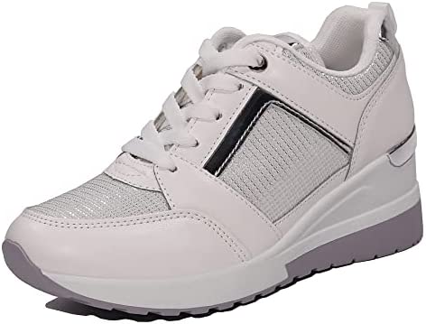 EETTARO Women's Wedge Platform Fashion Sneakers Ladies Lace Up High Heel Lightweight Walking Shoes