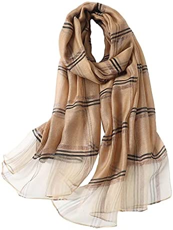 WINCESS.YU Classic Plaid Mulberry Silk Scarf for for All Season Lightweight Sunscreen Satin Shawl Wraps for Women Neckerchief