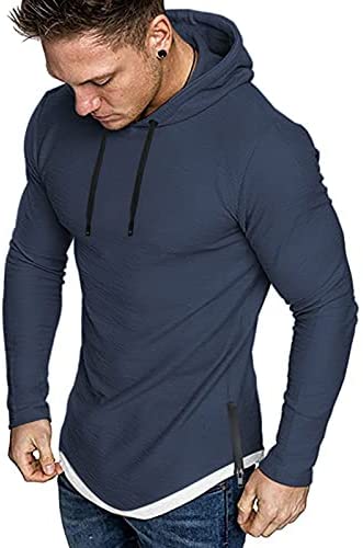iWoo Mens Hooded T-Shirts Casual Lightweight Workout Hoodie Long/ Short Sleeve Hoodies Pullover Tee Tops Double Zips
