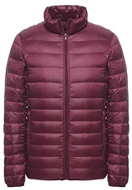 Men's Stand Collar Lightweight Long Sleeve Zip Warm Solid Down Jackets Fashion Coat