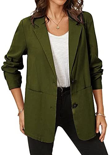 Aoysky Womens Long Sleeve Two Button Casual Blazer Open Front Lapel Pocket Blazer Jackets