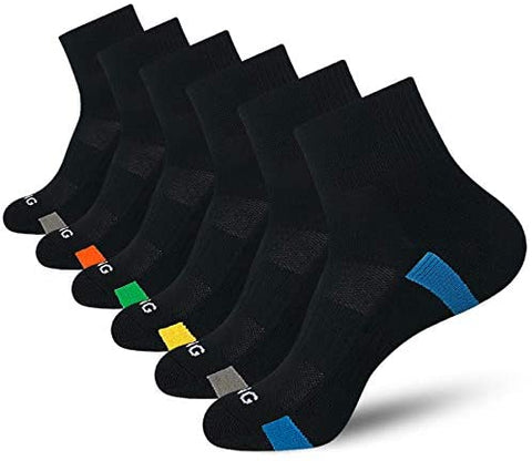 BERING Men's Athletic Cushion Quarter Ankle Socks for Running, Workout, Sport (6 Pack)