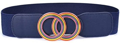 Beltox Women’s Elastic Stretch Wide Waist Belts w Double Rings Gold/Silver Buckle …