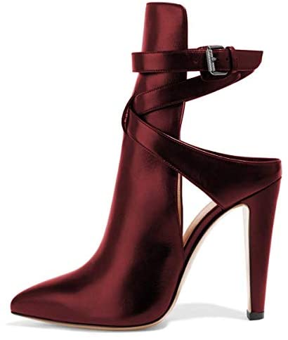 FSJ Women Pointed Toe Chunky High Heels Strappy Dress Bootie Pumps Ankle Wrap Slingback Sandal Shoes Size 4-15 M US