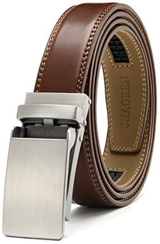 Leather Ratchet Belt 1 1/4" Comfort with Click Buckle, CHAOREN Dress Belt Adjustable Trim to Exact fit