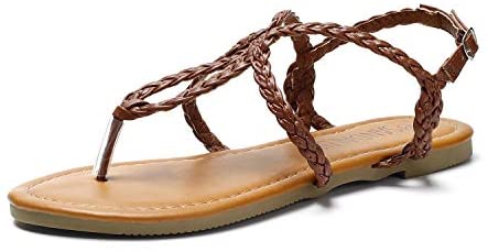 SANDALUP Women's Braided Strap Thong Flat Sandals