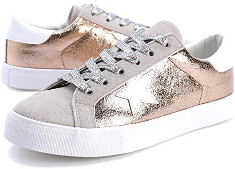 Womens Fashion Star Sneakers Lace Up Platform Glitter Low Top Comfort Walking Running Shoes