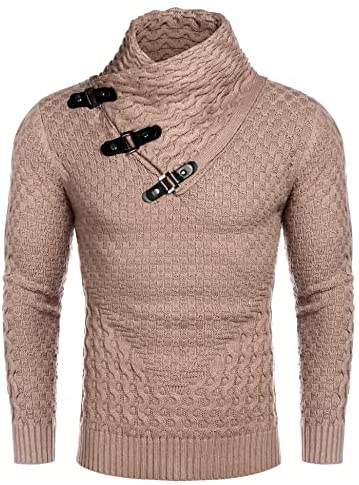 Men's Knitted Turtleneck Sweater Long Sleeve Slim Fit Designer Shawl Collar Pullover