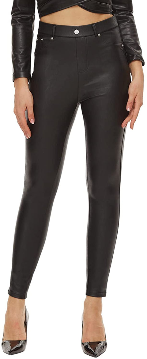 Ginasy Faux Leather Pants for Women High Waisted Stretch Pleather Leggings with Pockets