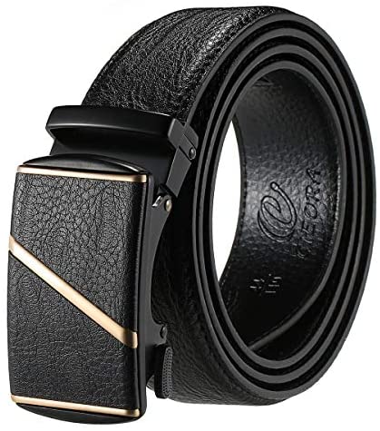 CIEORA Men's Dress Belt Genuine Leather Ratchet with Automatic Buckle,Trim to Fit