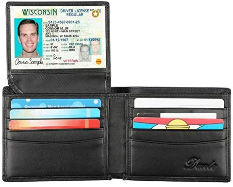 RFID Blocking Cowhide Leather Bifold Wallet for Men with 2 ID Windows