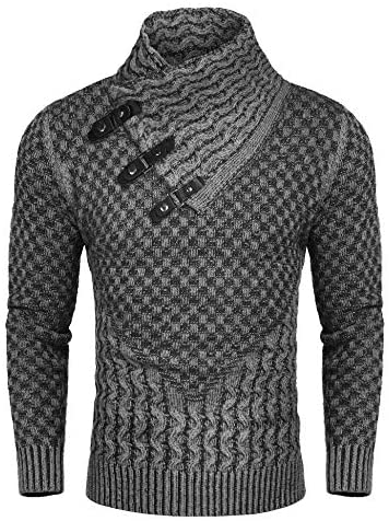 Men's Knitted Turtleneck Sweater Long Sleeve Slim Fit Designer Shawl Collar Pullover