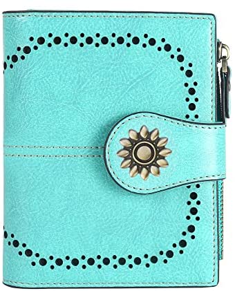 Lavemi Womens Leather Wallet RFID Blocking Small Bifold Compact Credit Card Case Purse for Women with ID Window Zipper Pocket