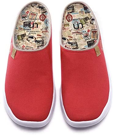UIN Women's Men's Flats Slippers Fashion Canvas Comfort Wide Toe Casual Household Slip On Summer Travel Shoes Unisex Red
