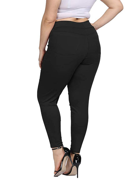 Women Plus Size Skinny Pants Stretch Slim Fit Pull-on High Waist Pants with Pockets