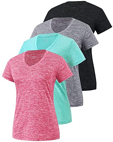 Xelky 3-4 Pack Women's Dry Fit Tshirt Short Sleeve Moisture Wicking Athletic Shirts Sport Activewear Tee V Neck Workout Top