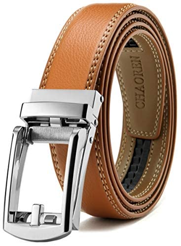 Leather Ratchet Belt 1 1/4" Comfort with Click Buckle, CHAOREN Dress Belt Adjustable Trim to Exact fit