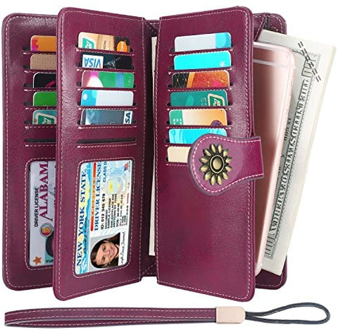Lavemi Womens Large Capacity RFID Blocking Leather Wristlet Clutch Wallets Card Holder