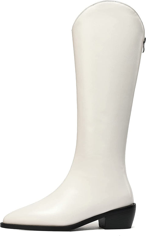 WAYDERNS Women's Matte Pointed Toe Lace Up Chunky Low Heel Knee High Knight Boots 2 Inch