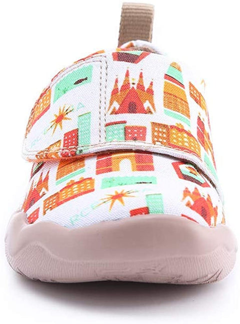 UIN Toddler Baby Shoes Art City White Painted Girl Boy's Canvas Casual Fashional Art Sneaker
