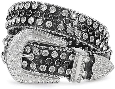 Women’s Rhinestones belt Western Cowgirl Cowboy Bling Studded Leather Belt for Jeans Pants
