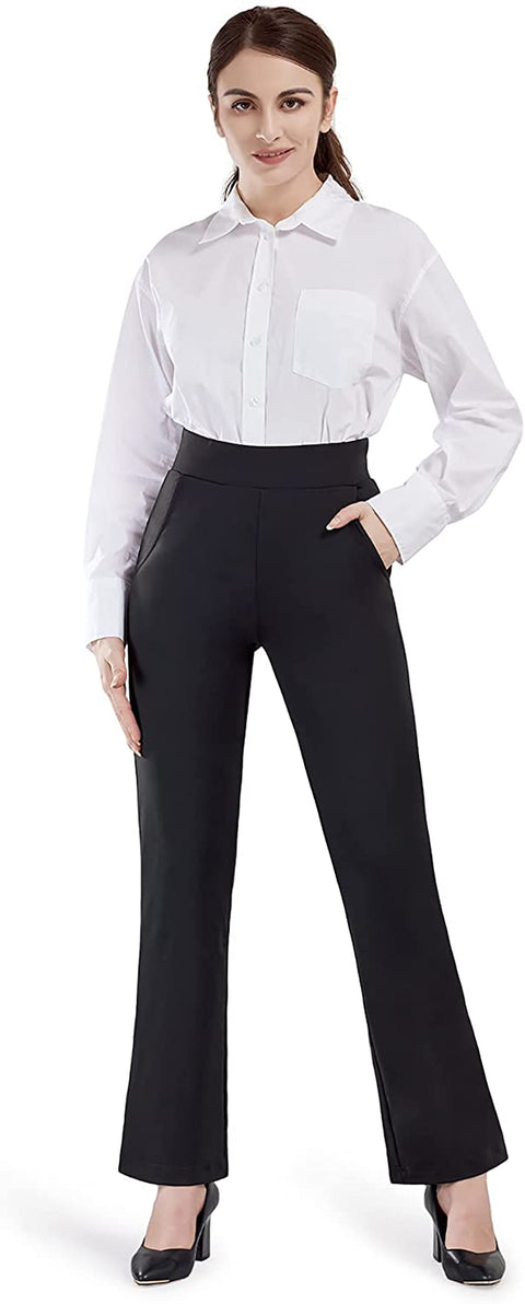 Yoga Dress Pants for Women Bootcut Stretch Work Pants Pull-on Bootleg Pants with Pockets