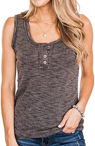 Women Button Henley Tank Top Summer Sleeveless Basic Cami Shirt Slim Knit Ribbed Fitted Blouses Tops