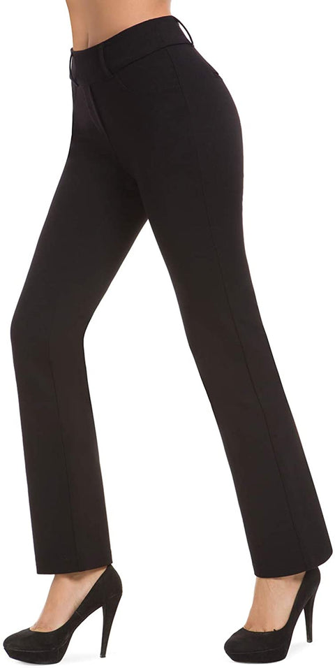 Women’s Bootcut Pull-On Dress Pants Office Business Casual Yoga Work Pants with Key Pocket Straight Leg