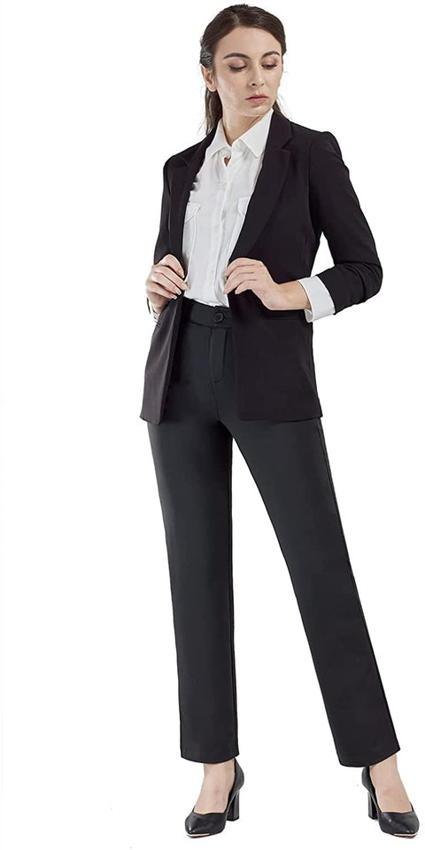 Womens Dress Pants Straight Leg Stretch Work Pants Casual Yoga Pants with Zipper Pockets