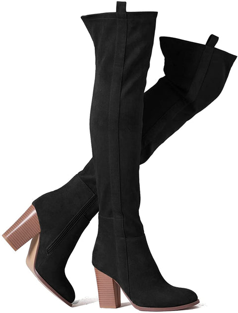 Tale Women's Suede Over The Knee Boots Pointed Toe Stack Block High Heel Comfot Winter Knee High Boots