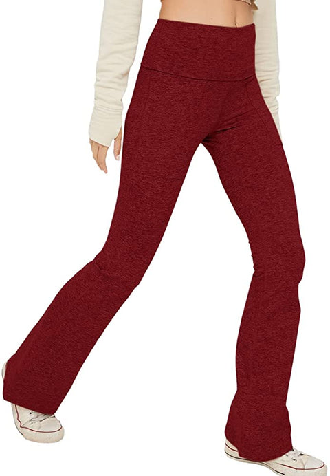 Womens Flare Yoga Pants High Waisted Foldover Workout Leggings with Pockets