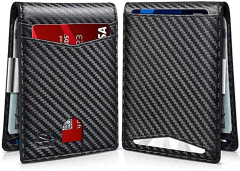 Zitahli Slim Wallet for Men, 14 Cards RFID Mens Wallet with Money Clip Front Pocket Wallet Bifold Leather Minimalist Credit Card Holder for Men with Gift Box and ID Window