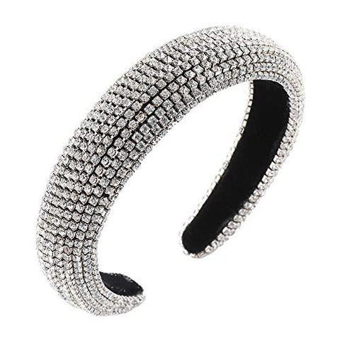 AWAYTR Velvet Padded Pearl Embellished Headband Large Padded Velvet Races Goth Wedding Headpiece for Women (black-1)