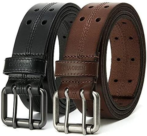 Leather Work Belt, CHAOREN Double Prong Leather Belts for Men Heavy Duty 1 1/2", Mens Casual Belts for Jeans