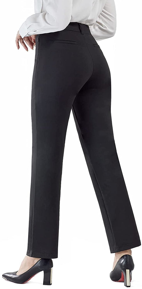 Womens Dress Pants Straight Leg Stretch Work Pants Casual Yoga Pants with Zipper Pockets