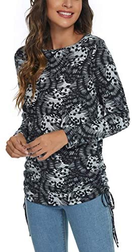 Women's Floral Print Shirts Long Sleeve Boat Casual Tunic Tops Blouse for Women