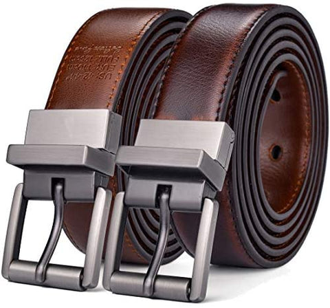Beltox Men’s Belt Dress Casual Reversible Leather 1.1” w Roller Buckle Rotated
