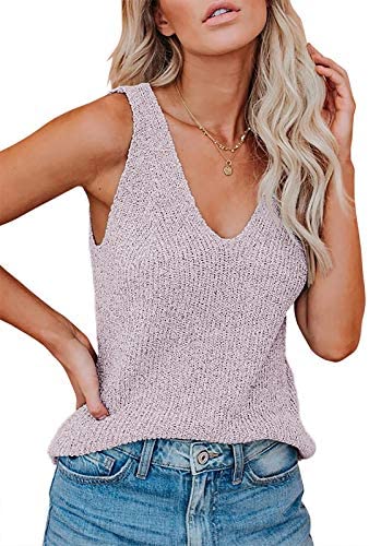 Ruanyu Womens Sexy V Neck Tank Tops Summer Knitted Sleeveless Lightweight Camisole Loose Fit Casual Shirts