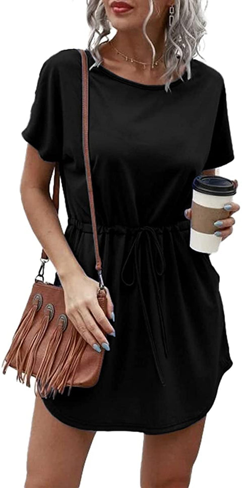 Dyexces Womens Dresses Tshirts Dress Summer Dresses Tunic Short Sleeve Crewneck Midi Dress with Pockets