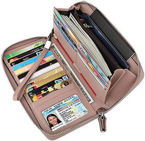 Lavemi Women's RFID Blocking Leather Zip Around Wallet Large Phone Holder Clutch Travel Purse Wristlet