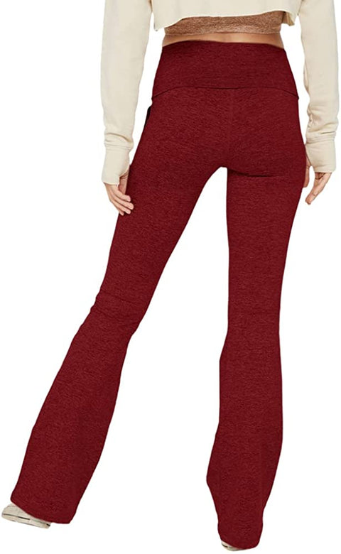 Womens Flare Yoga Pants High Waisted Foldover Workout Leggings with Pockets