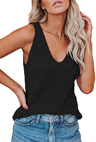Ruanyu Womens Sexy V Neck Tank Tops Summer Knitted Sleeveless Lightweight Camisole Loose Fit Casual Shirts