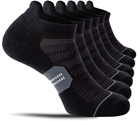 CelerSport 6 Pack Men's Running Ankle Socks with Cushion, Low Cut Athletic Tab Socks