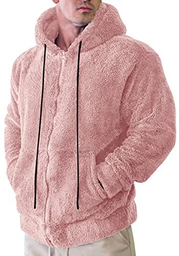 Mens Pullover Hoodie Fluffy Full Zip Sherpa Fleece Sweatshirts Fashion Casual Hooded Winter Warm Outwear with Pockets