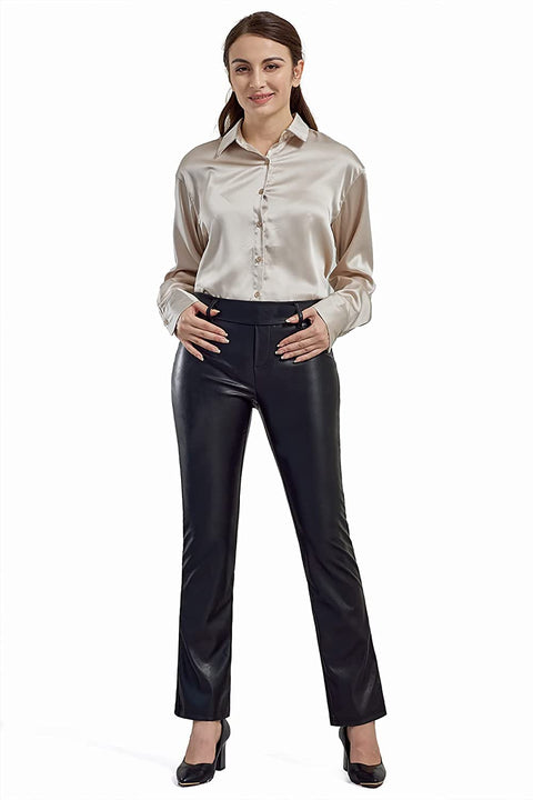Faux Leather Pants for Women Stretch Black Pants with Pockets