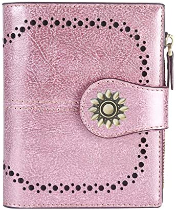 Lavemi Womens Leather Wallet RFID Blocking Small Bifold Compact Credit Card Case Purse for Women with ID Window Zipper Pocket