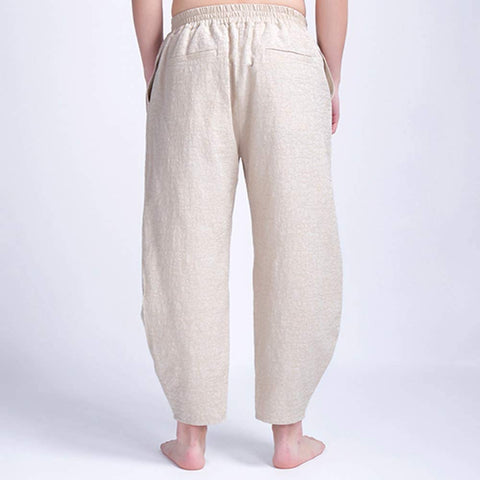 Men's Cotton Linen Elastic Waistband Baggy Pants