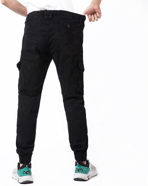 DGWZ Mens Elastic Waist Cargo Pants for Men Outdoor Hiking Relaxed Cotton Athletic Jogger Tapered Pants